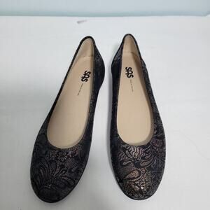 SAS Scenic Ballet Flat In Black With Brown Lace Leather Size 9.5 121725-2823